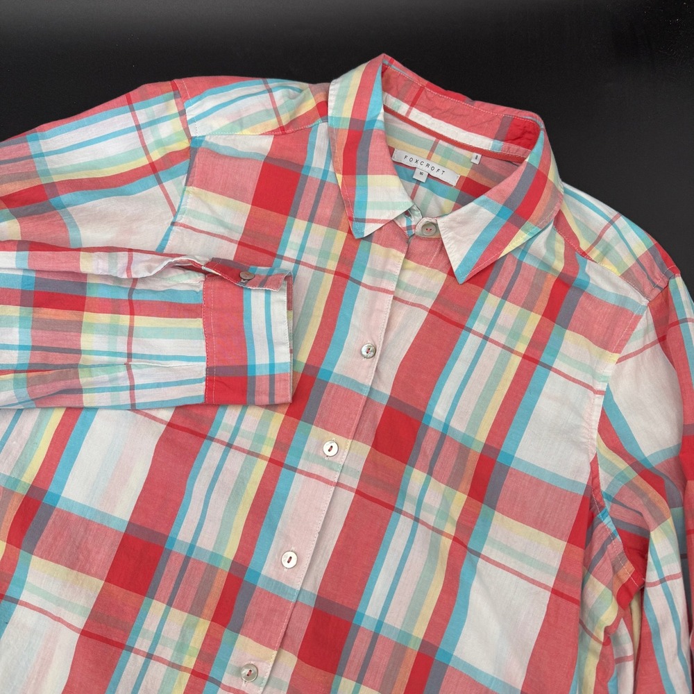 Foxcroft Women's Plus 16 Plaid Button Up Shirt Roll Sleeve‎ Top Easter Blouse
